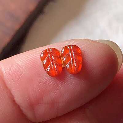 缅甸天然翡翠A货玉石裸石镶嵌面送证书冰种冰红叶子一对000910