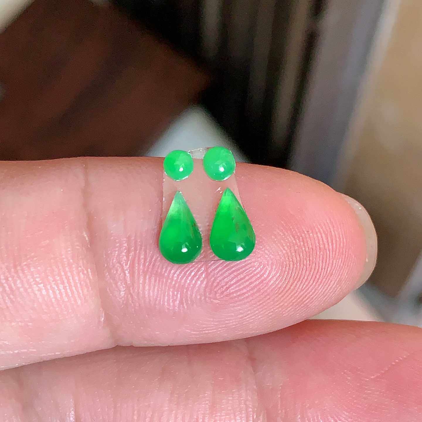 翠都翡翠珠宝缅甸A货玉石镶嵌戒面耳饰冰种阳绿水滴一套400022