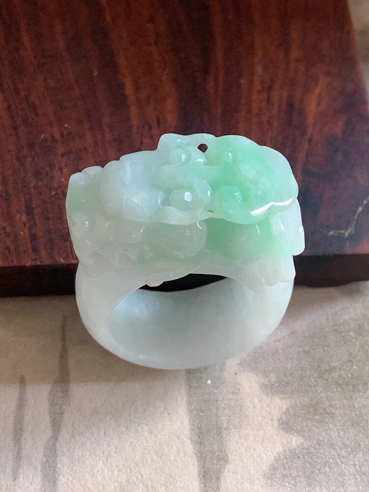 翠都翡翠珠宝缅甸a货玉石送证书冰糯种浅绿貔貅戒指300095
