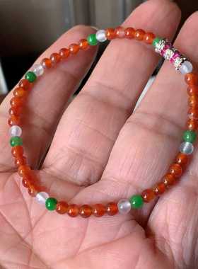 翠都翡翠珠宝缅甸天然A货玉石男女同款冰种红翡三彩手链000448