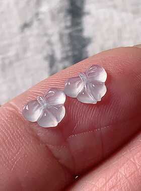 缅甸天然翡翠A货玉石裸石镶嵌面送证书冰种白冰蝴蝶结一对000916