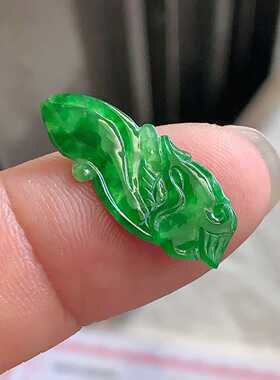 缅甸天然翡翠A货玉石裸石镶嵌面送证书冰种满绿凤凰800085