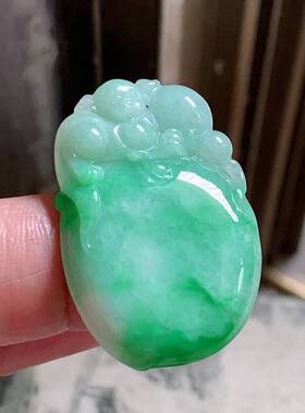 翠都翡翠珠宝缅甸天然翡翠A货挂坠小吊坠项坠飘阳绿福禄寿200131