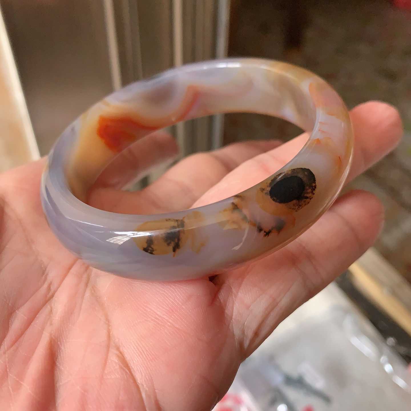 翠都翡翠珠宝天然玛瑙玉髓宽边58.3平安手镯183243