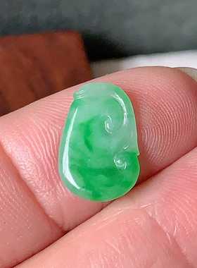 缅甸天然翡翠A货玉石裸石吊坠镶嵌戒面送证书冰种阳绿如意300018