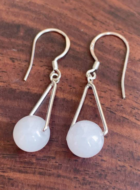 翠都翡翠珠宝天然A货耳饰翡翠圆珠925银镶嵌耳钩一对wz000333