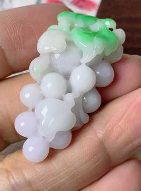 翠都翡翠珠宝天然A货玉佩挂坠小吊坠项坠春带彩葡萄裸石152200