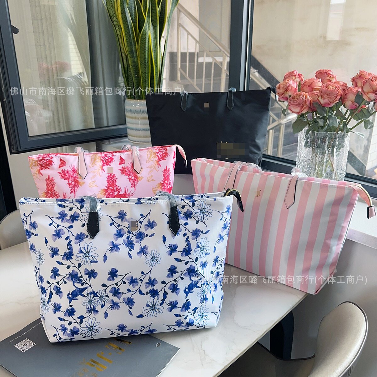 女士PU手提袋百搭时尚购物袋植物图案印花女士手提包ins风