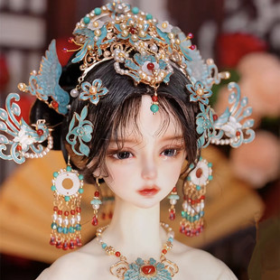 bjd娃娃汉服重工头饰古风发饰唐风bjd发饰玩偶迷你BJD发钗璎珞
