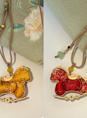 双面宋锦小马吊坠项链