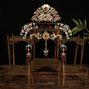 古风汉服明制发冠头饰景泰蓝头冠发钗长流苏掩鬓小钗新娘妆造饰品