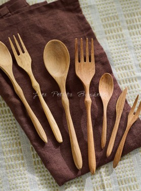 les petits bonheurs日本金合欢木质甜品叉勺正餐叉勺餐具