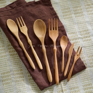 les bonheurs日本金合欢木质甜品叉勺正餐叉勺餐具 petits