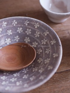 les bonheurs日本六鲁Rokuro职人手工粗陶梅花粉引碗深盘 petits