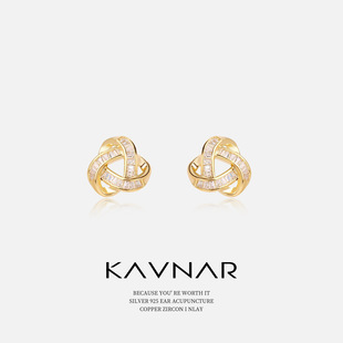 小巧精致三角扭曲螺旋锆石耳钉时尚 气质耳饰925纯银针耳环高级感