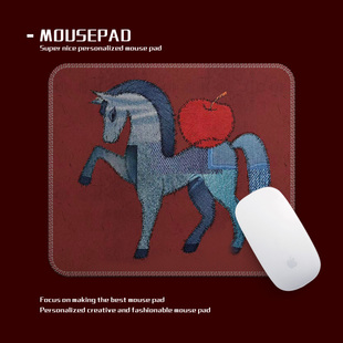 个性 化定制牛仔帆布新年小马鼠标垫卡通图案电脑桌面垫260x210mm