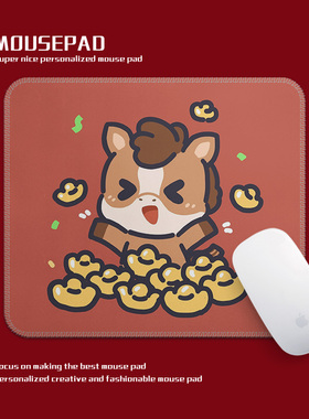 可爱卡通小马新年红色鼠标垫橡胶定制书桌办公2mm厚垫260x210mm
