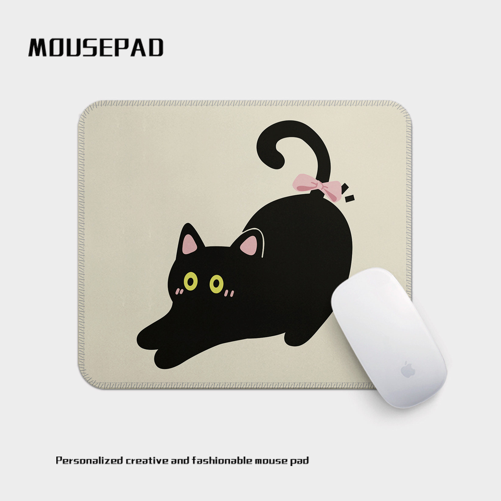 可爱猫咪创意卡通方形鼠标垫锁边可水洗宿舍办公电脑桌垫定制通用