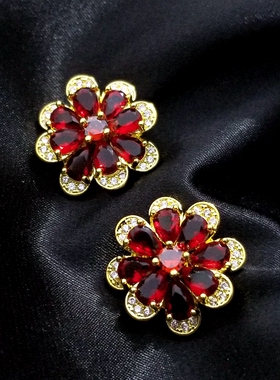 进口金边喜庆红色花朵锆石水晶大衣毛衣貂皮外套纽扣20mm