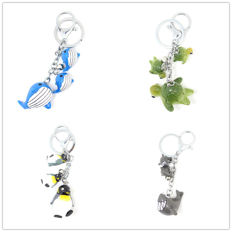 海豹鲸鱼海豚海龟企鹅鲨鱼公仔三连串钥匙扣 卡通玩具娃娃包挂件