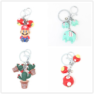 超级马里奥蘑菇仙人掌忧伤马戏团薄荷大象钥匙扣 公仔娃娃包挂件