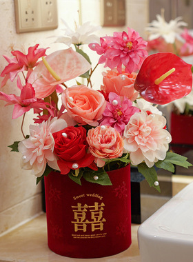 锁美家居婚礼抱抱桶新婚福桶DIY材料包仿真花订婚摆件备婚婚礼