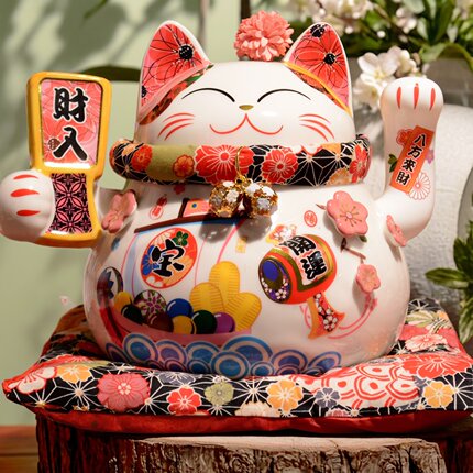 日式中号摇手招财猫摆件 开业乔迁送礼家居客厅收银台吉祥装饰品
