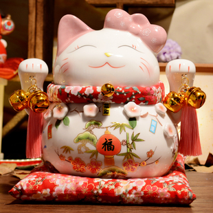 招财猫摆件中大号陶瓷存钱储蓄罐乔迁客厅旺福桃花办公桌面旺人缘