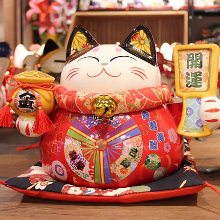精致日式招财猫摆件 红色大号店铺开业礼品 居家客厅摆饰乔迁送礼