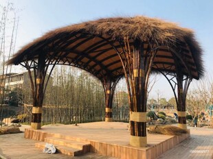 网红竹编碳化异形竹建筑藤编竹房子竹木屋竹廊架竹篱笆围栏竹建筑