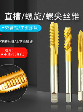 盲孔螺旋丝锥高钴M35直槽机用螺尖先端丝攻不锈钢专用M2-M16攻牙