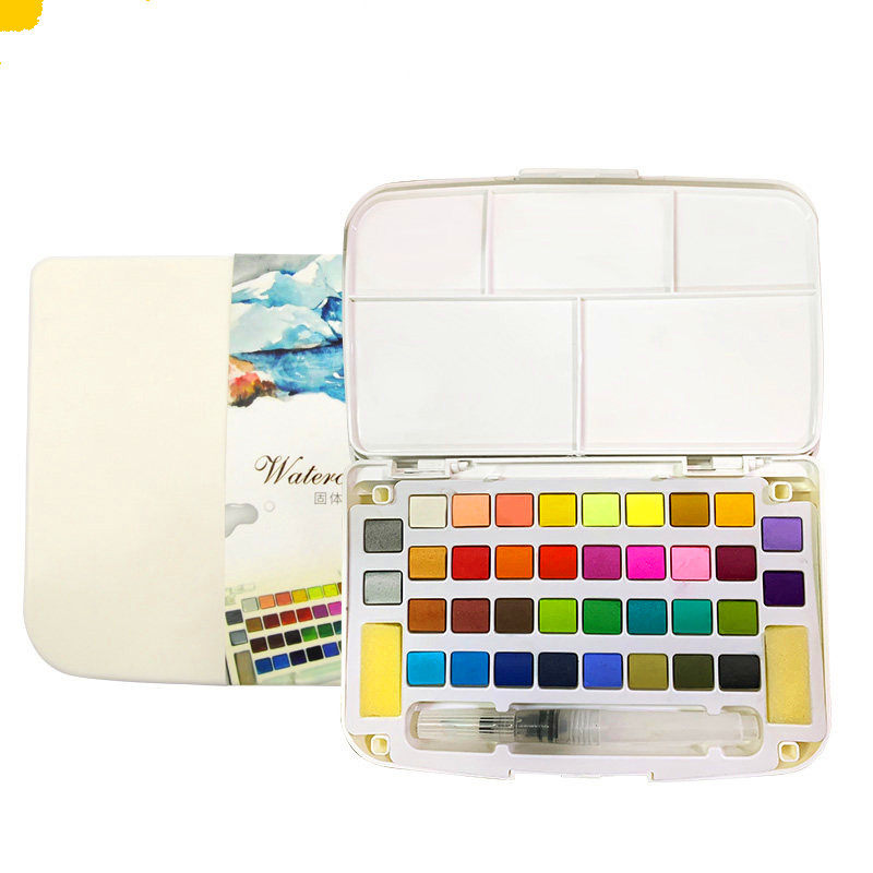 阳光天使12色颜料固体水彩颜料初学者水粉颜料套装写生画水彩粉饼