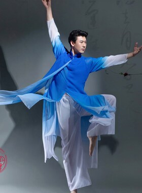 新款中国风民族舞蹈演出服装飘逸古典舞剑舞表演服男款古风舞蹈服