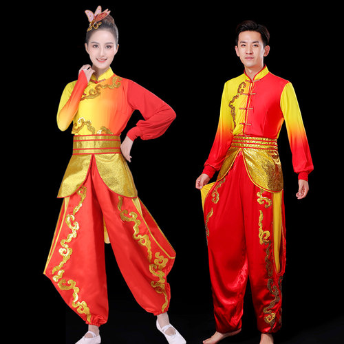 新款打鼓服喜庆舞龙舞狮服装民族舞蹈秧歌演出服女灯笼裤腰鼓服装