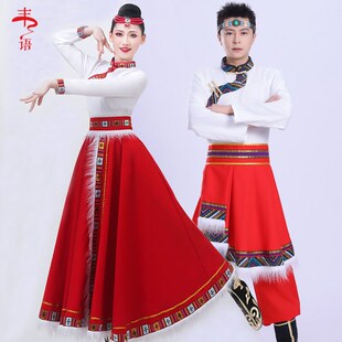 藏族舞蹈演出服装女款藏服表演练习裙次仁拉索舞蹈服少数民族男款