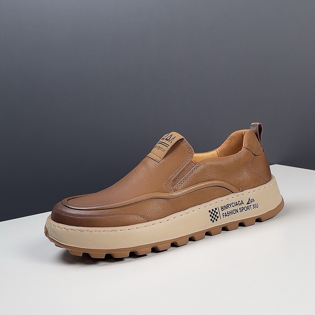 枫之时尚新款夏天一脚蹬懒人鞋耐磨舒适厚底防滑牛皮男士潮乐福鞋