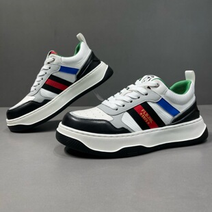 枫之时尚春季厚底增高拼色休闲鞋发型师真皮拼接2026个性男士板鞋