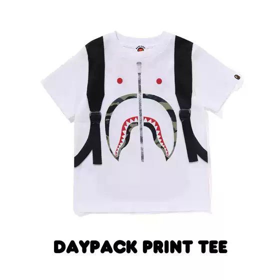 [Domestic Stock] Japanese Trendy Brand Bape Children's Clothing Authentic Shark Backpack Print Crew Neck Short-Sleeve T-Shirt