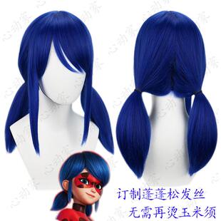 心动家 瓢虫少女cos假发 cosplay马尾Ladybug深蓝双马尾 玫瑰网