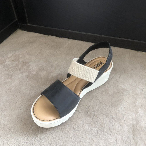 born  轻！头层牛皮一字带松紧拼牛皮厚底凉鞋 6 7 8