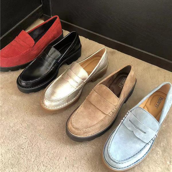 春秋一脚蹬牛皮单鞋新款英伦风