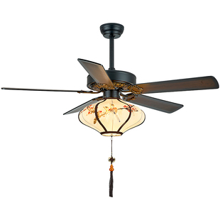 新中式复古茶室吊扇灯酒楼餐厅风扇灯家用五叶卧室智能遥控带灯扇