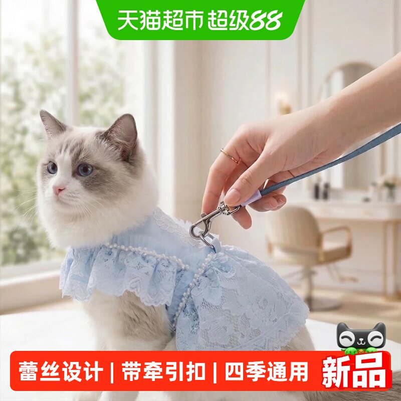 嬉皮狗猫咪蕾丝连衣裙夏季薄款透气防掉毛衣服小型犬布偶德文衣服