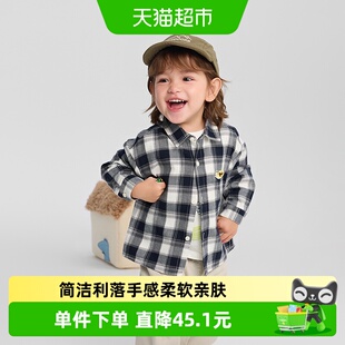 巴拉巴拉宝宝衬衫男童长袖格子外套春秋款超柔绒加厚亲肤舒适经典