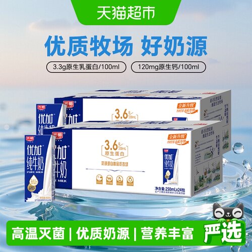 光明优加纯牛奶250ml*24盒*2组