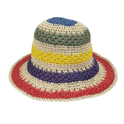 彩虹拼色手工韩版防晒帽百搭草帽