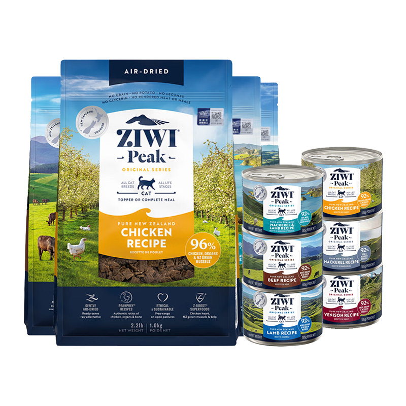 【自营】ZIWI滋益巅峰风干猫粮1kg营养无谷全阶猫主食罐头185g*6