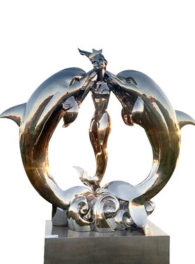 大型不锈钢公园水景广场海豚雕塑