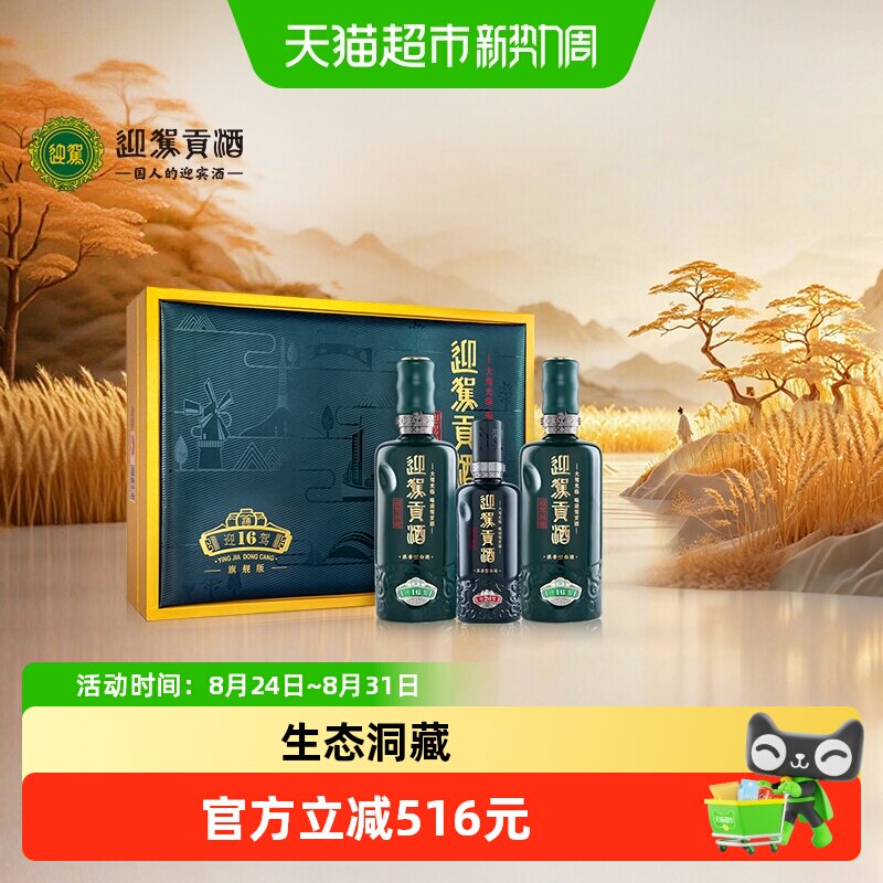 迎驾贡酒迎驾洞藏16浓香型白酒52度520ml*2瓶+125ml礼盒装