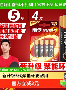 南孚5号电池4粒装AA五号碱性干电池1.5V适用鼠标玩具小米空调遥控